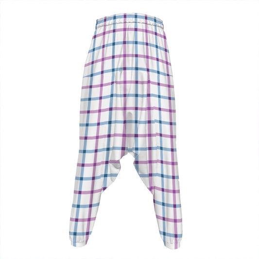 Blue And Purple Tattersall Pattern Print Hammer Pants