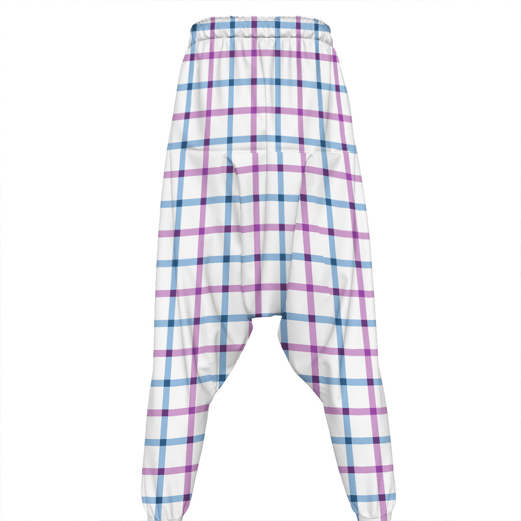 Blue And Purple Tattersall Pattern Print Hammer Pants