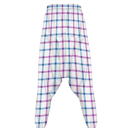 Blue And Purple Tattersall Pattern Print Hammer Pants