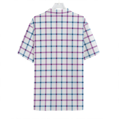Blue And Purple Tattersall Pattern Print Hawaiian Shirt