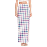 Blue And Purple Tattersall Pattern Print High Slit Maxi Skirt
