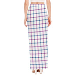 Blue And Purple Tattersall Pattern Print High Slit Maxi Skirt