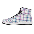 Blue And Purple Tattersall Pattern Print High Top Leather Sneakers