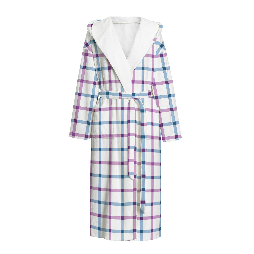 Blue And Purple Tattersall Pattern Print Hooded Bathrobe
