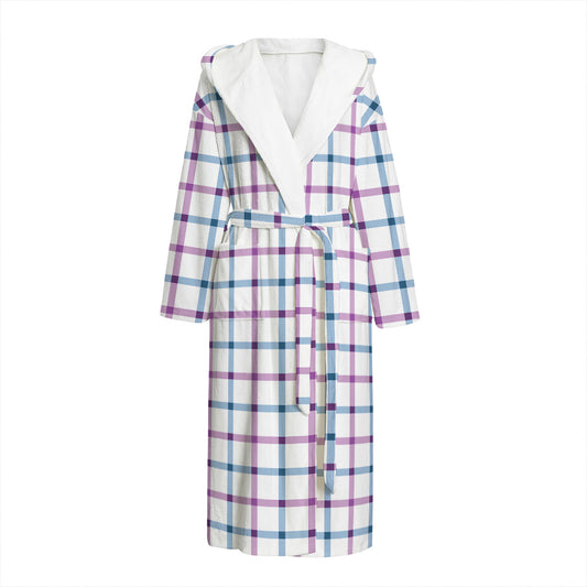 Blue And Purple Tattersall Pattern Print Hooded Bathrobe