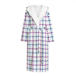 Blue And Purple Tattersall Pattern Print Hooded Bathrobe