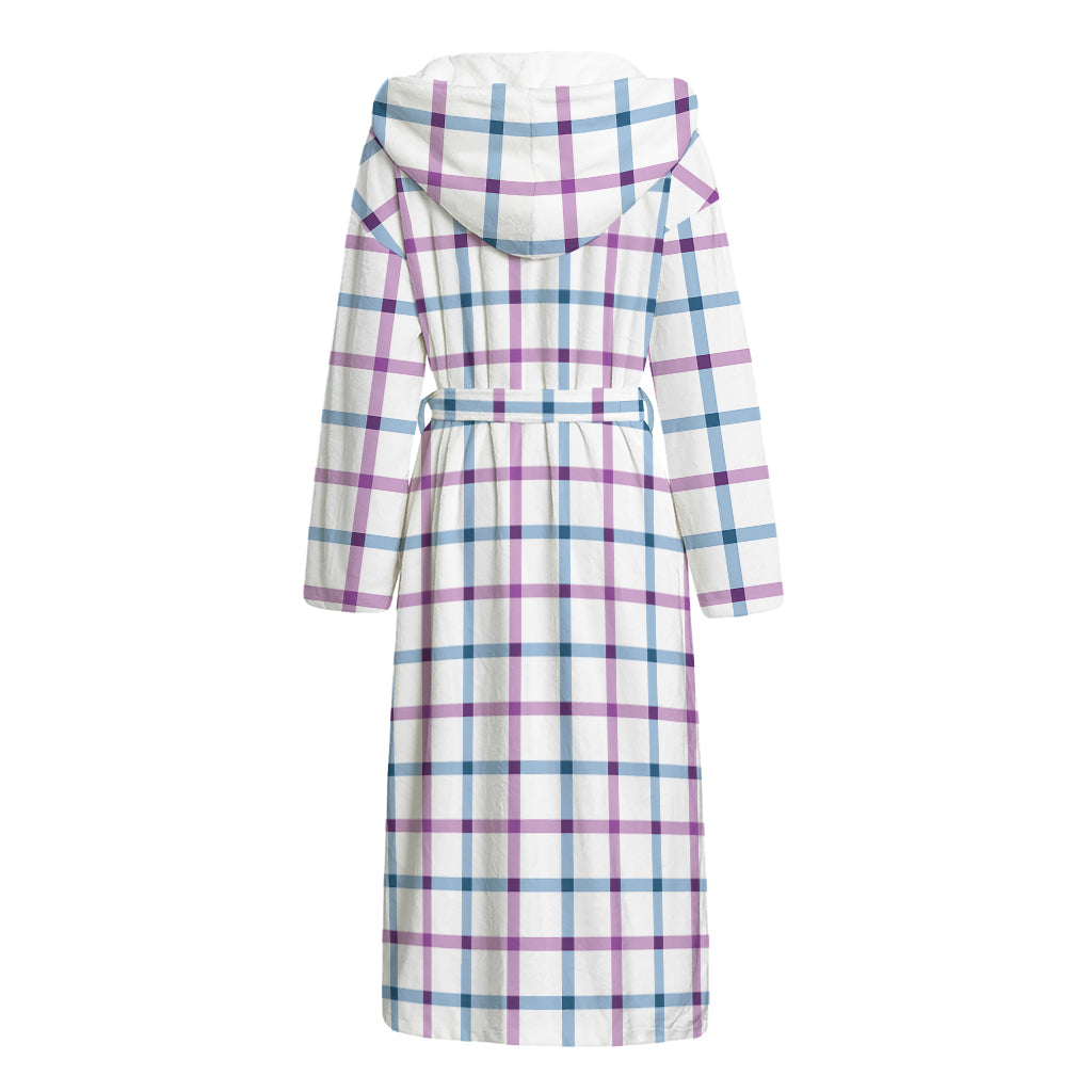 Blue And Purple Tattersall Pattern Print Hooded Bathrobe