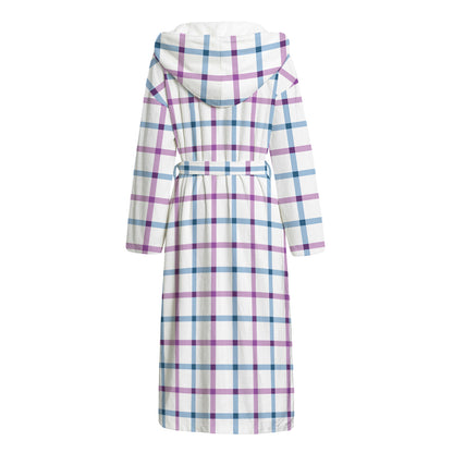 Blue And Purple Tattersall Pattern Print Hooded Bathrobe