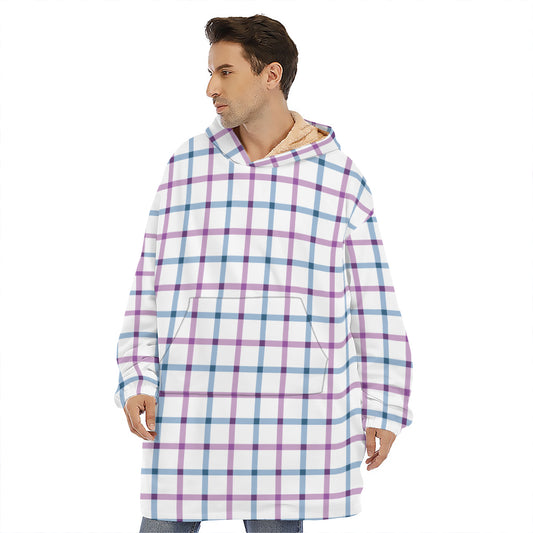 Blue And Purple Tattersall Pattern Print Hoodie Blanket