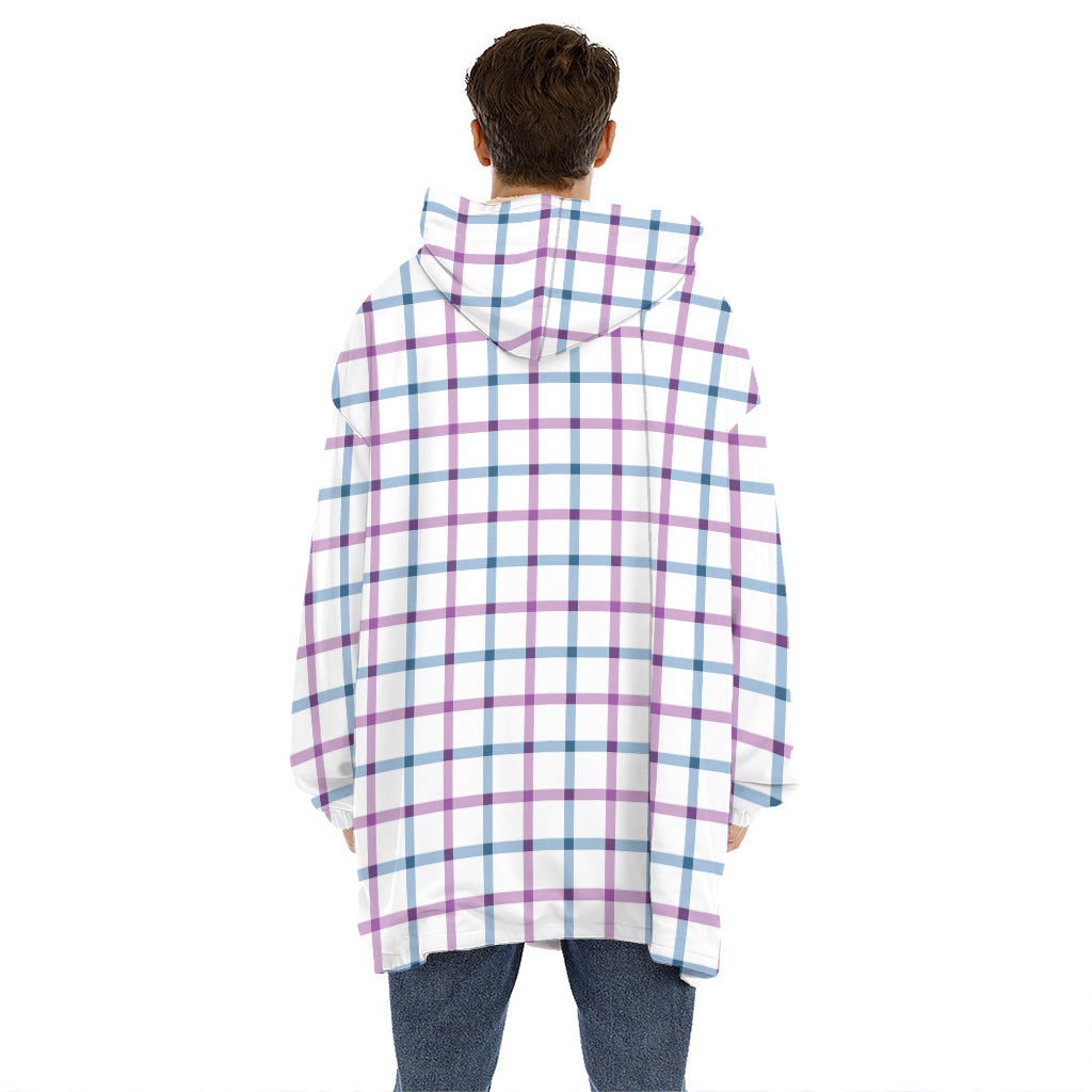 Blue And Purple Tattersall Pattern Print Hoodie Blanket