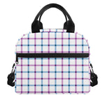 Blue And Purple Tattersall Pattern Print Insulated Lunch Bag