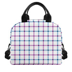 Blue And Purple Tattersall Pattern Print Insulated Lunch Bag