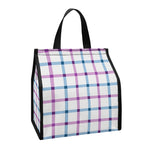 Blue And Purple Tattersall Pattern Print Insulated Lunch Tote