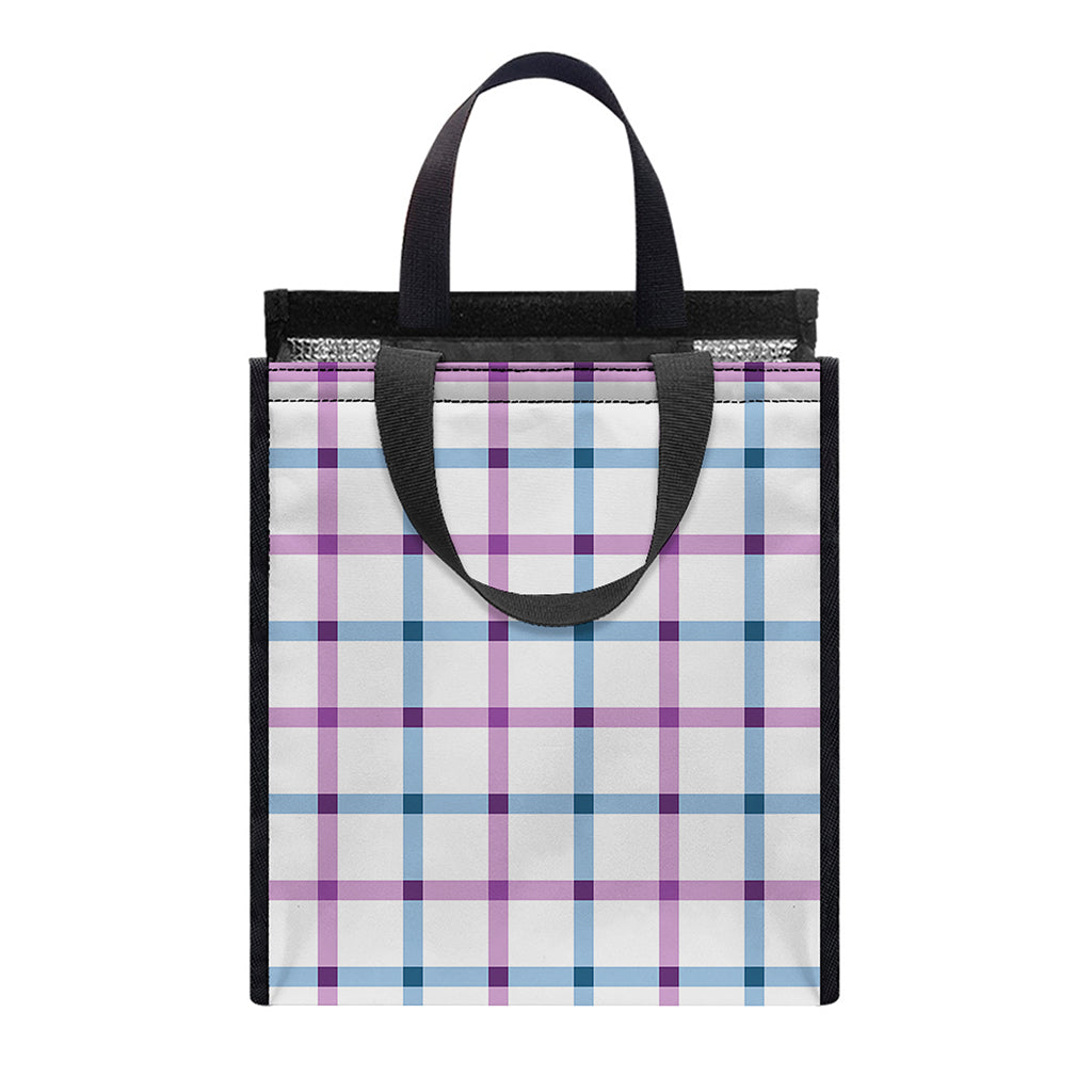 Blue And Purple Tattersall Pattern Print Insulated Lunch Tote