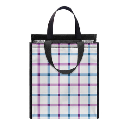 Blue And Purple Tattersall Pattern Print Insulated Lunch Tote