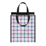 Blue And Purple Tattersall Pattern Print Insulated Lunch Tote