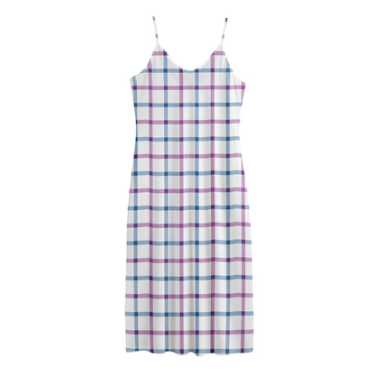 Blue And Purple Tattersall Pattern Print Jersey Midi Cami Dress