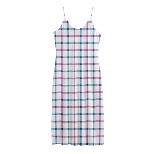 Blue And Purple Tattersall Pattern Print Jersey Midi Cami Dress