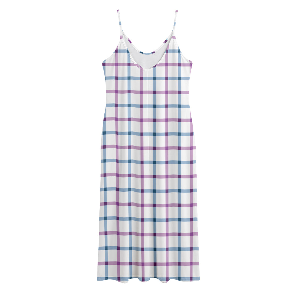 Blue And Purple Tattersall Pattern Print Jersey Midi Cami Dress