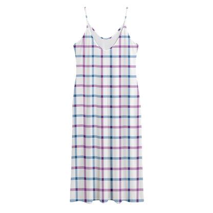 Blue And Purple Tattersall Pattern Print Jersey Midi Cami Dress