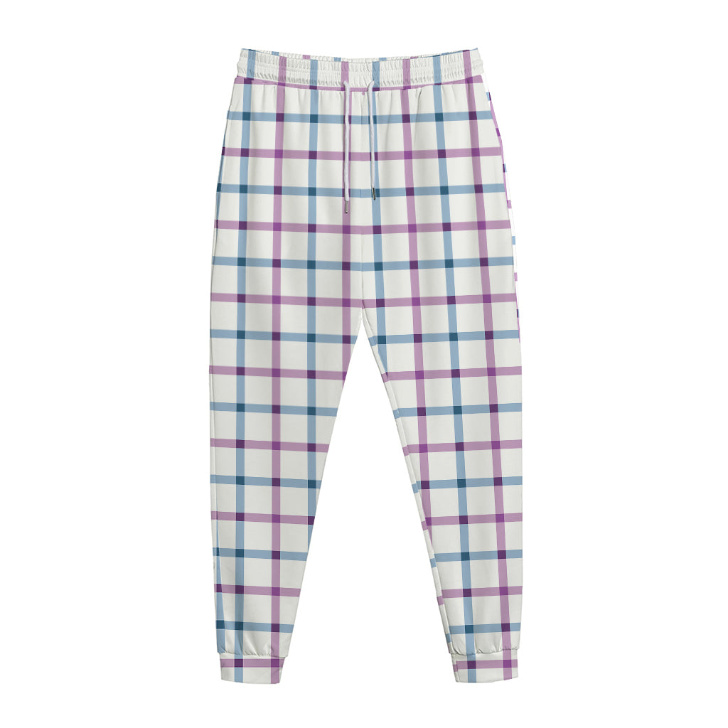 Blue And Purple Tattersall Pattern Print Jogger Pants