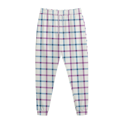 Blue And Purple Tattersall Pattern Print Jogger Pants