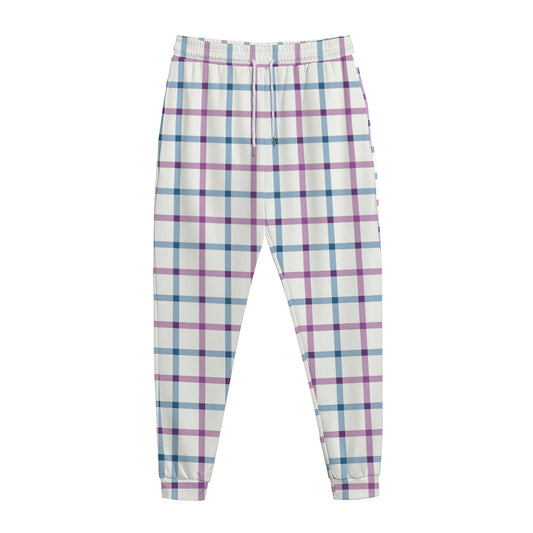 Blue And Purple Tattersall Pattern Print Jogger Pants