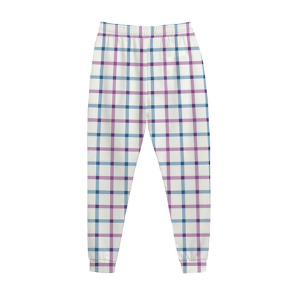 Blue And Purple Tattersall Pattern Print Jogger Pants