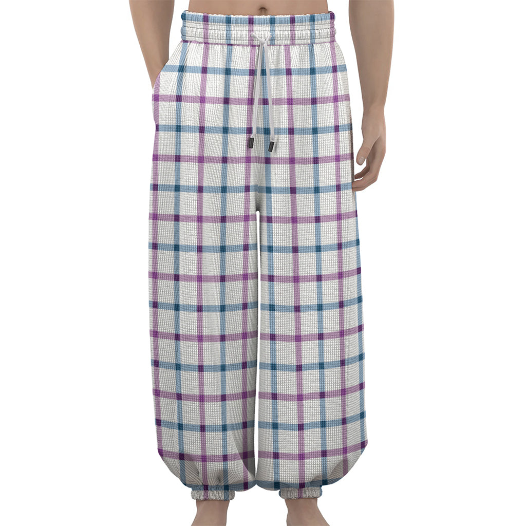 Blue And Purple Tattersall Pattern Print Lantern Pants