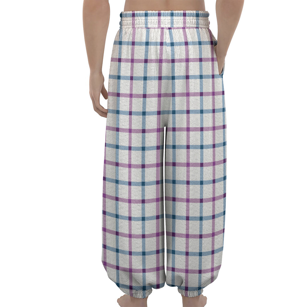 Blue And Purple Tattersall Pattern Print Lantern Pants