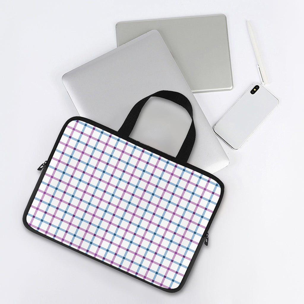 Blue And Purple Tattersall Pattern Print Laptop Sleeve With Handle
