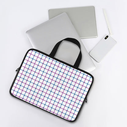 Blue And Purple Tattersall Pattern Print Laptop Sleeve With Handle