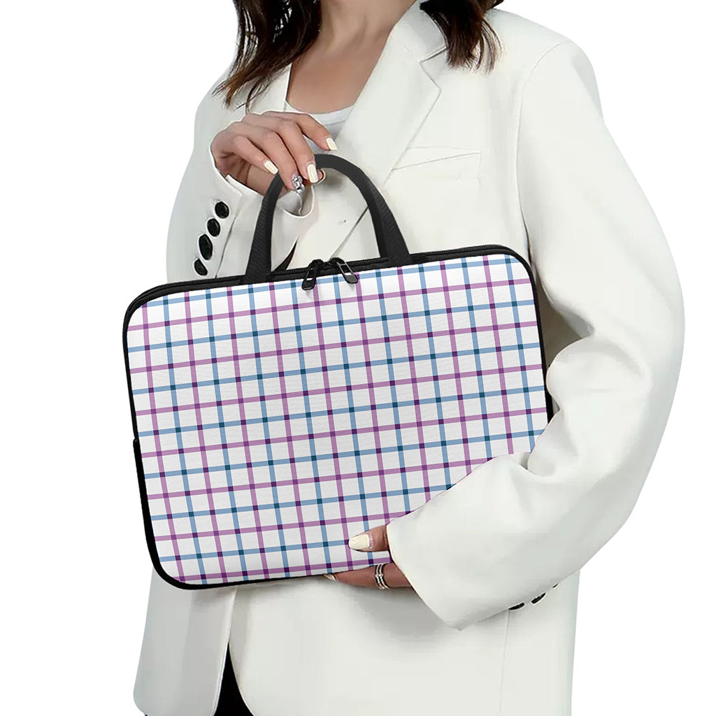 Blue And Purple Tattersall Pattern Print Laptop Sleeve With Handle