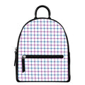 Blue And Purple Tattersall Pattern Print Leather Backpack