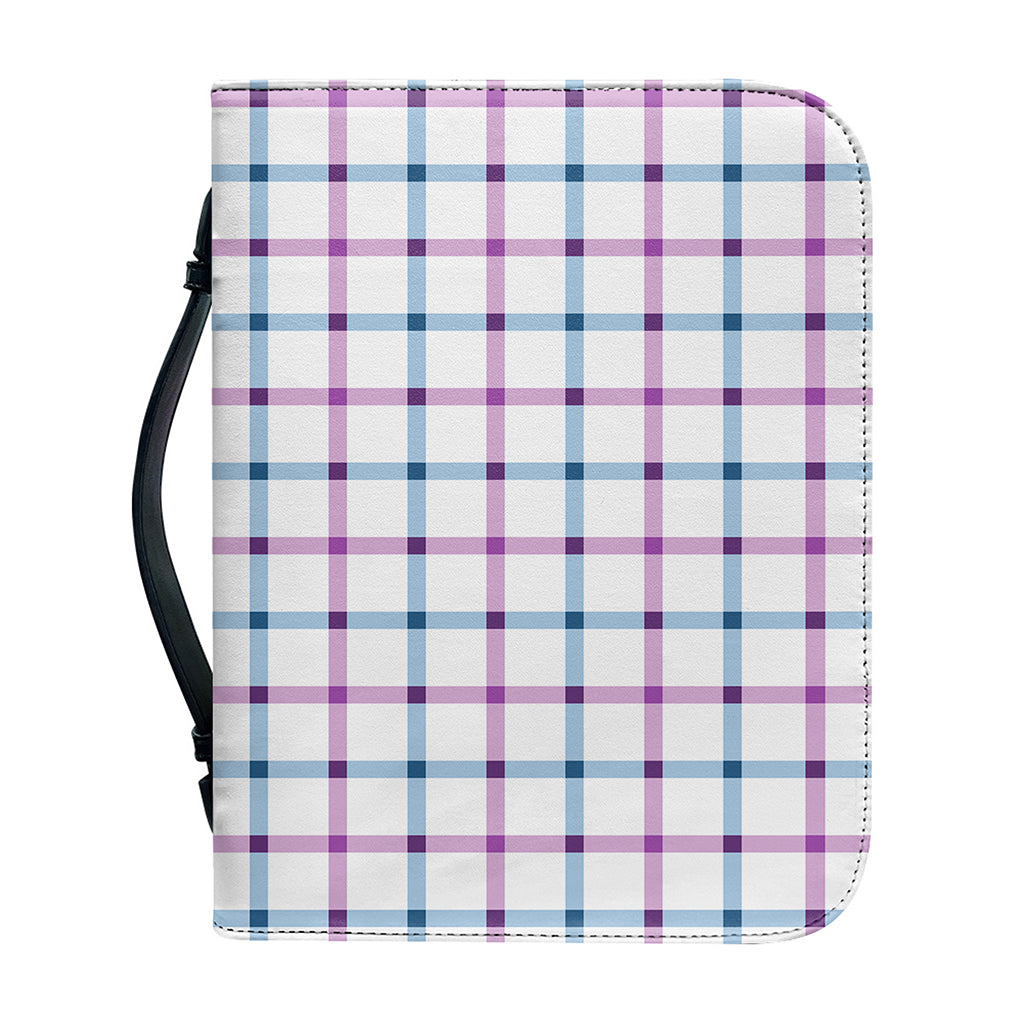 Blue And Purple Tattersall Pattern Print Leather Bible Cover