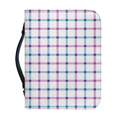 Blue And Purple Tattersall Pattern Print Leather Bible Cover