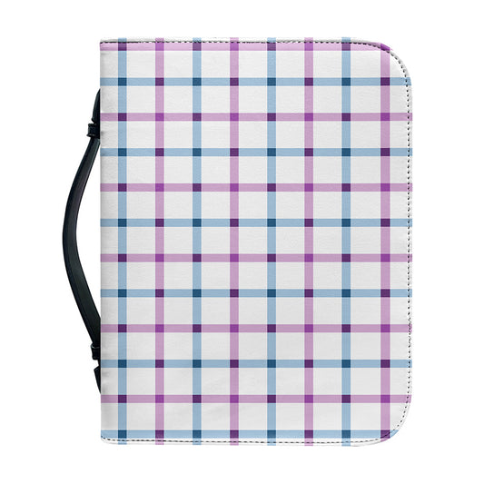 Blue And Purple Tattersall Pattern Print Leather Bible Cover