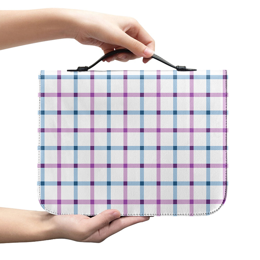 Blue And Purple Tattersall Pattern Print Leather Bible Cover