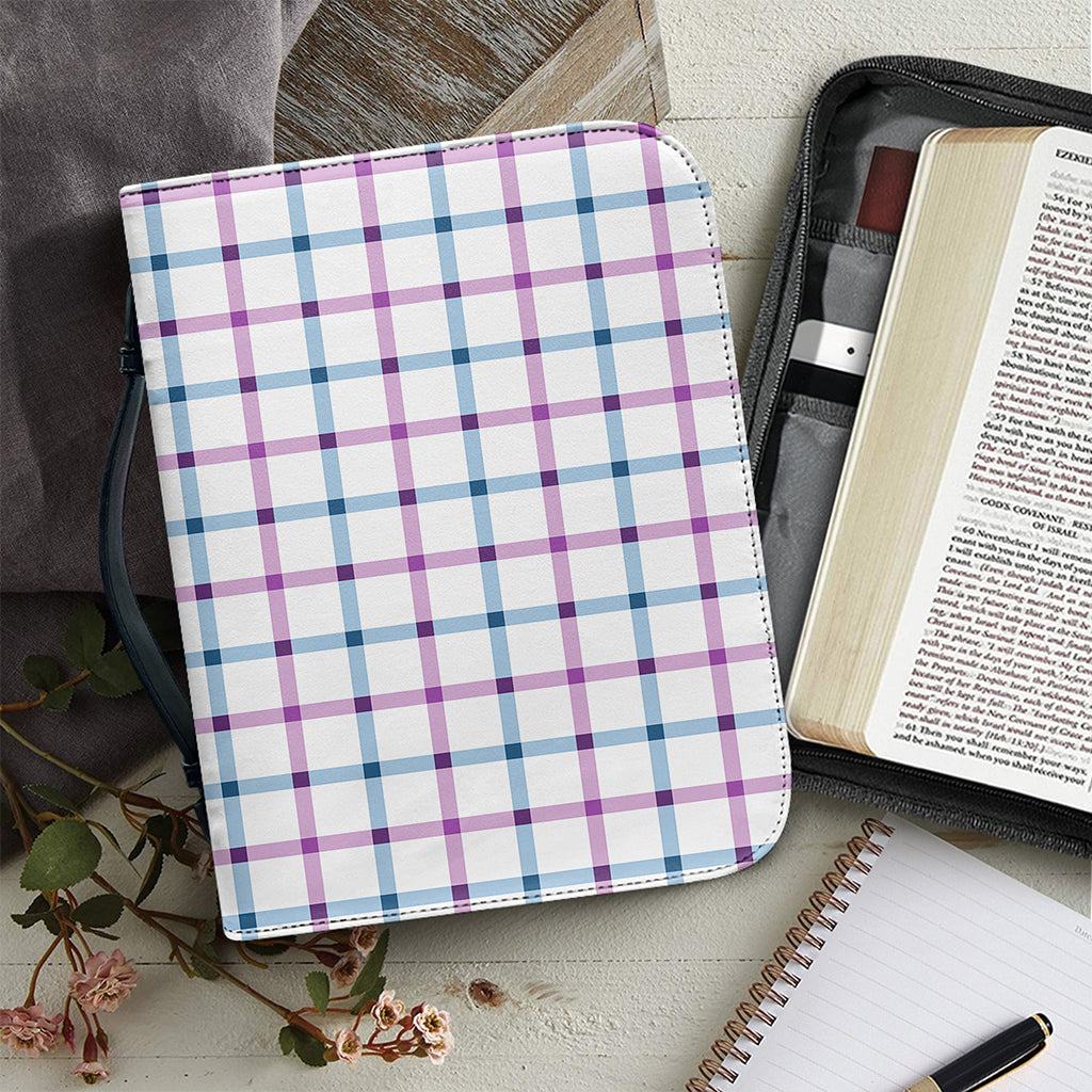 Blue And Purple Tattersall Pattern Print Leather Bible Cover