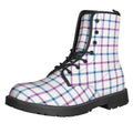 Blue And Purple Tattersall Pattern Print Lace-Up Boots