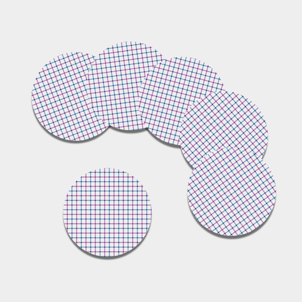 Blue And Purple Tattersall Pattern Print Leather Coaster Set