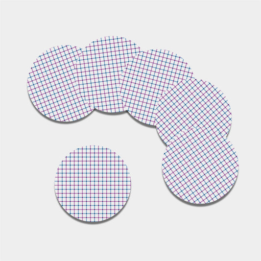 Blue And Purple Tattersall Pattern Print Leather Coaster Set