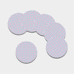 Blue And Purple Tattersall Pattern Print Leather Coaster Set