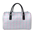 Blue And Purple Tattersall Pattern Print Leather Duffel Bag