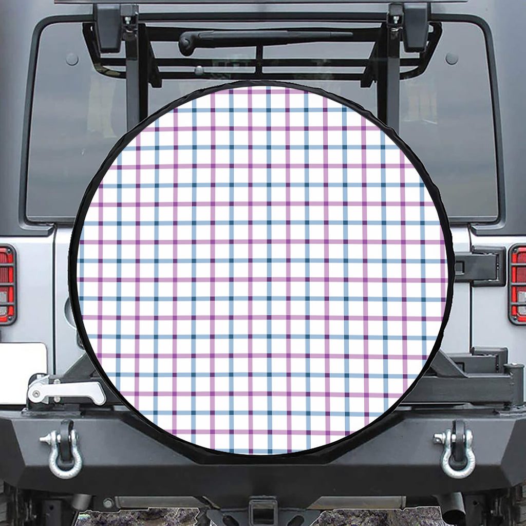 Blue And Purple Tattersall Pattern Print Leather Spare Tire Cover