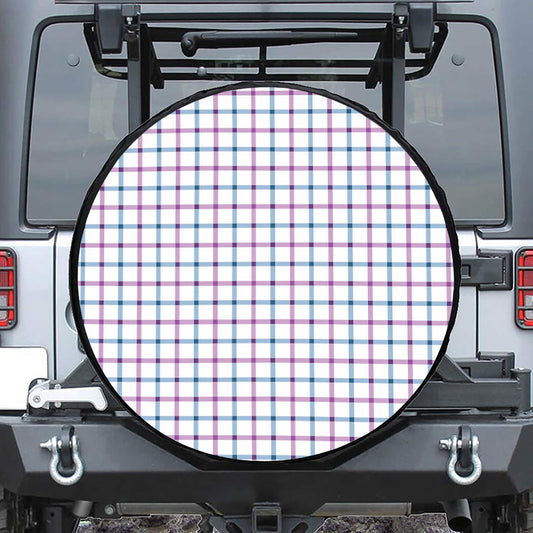 Blue And Purple Tattersall Pattern Print Leather Spare Tire Cover