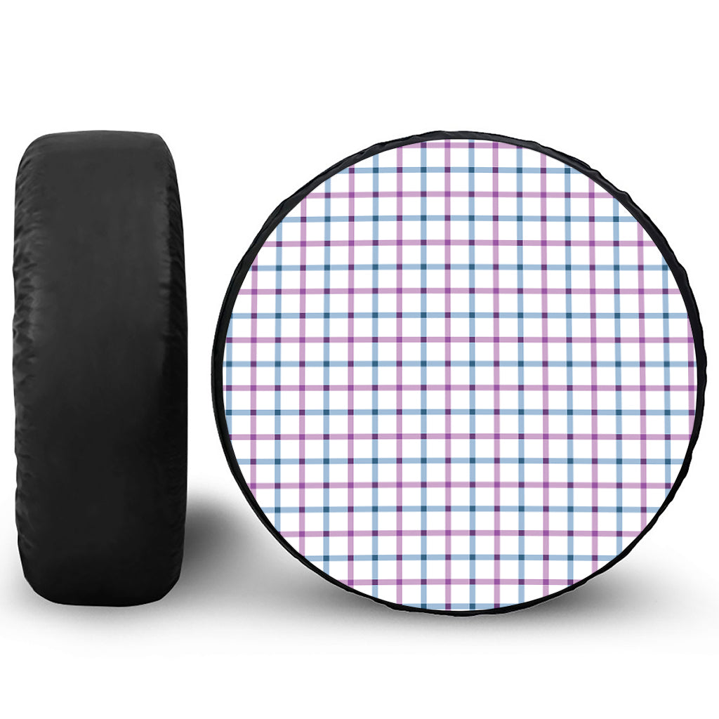 Blue And Purple Tattersall Pattern Print Leather Spare Tire Cover