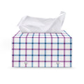 Blue And Purple Tattersall Pattern Print Leather Tissue Box Cover