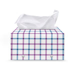 Blue And Purple Tattersall Pattern Print Leather Tissue Box Cover