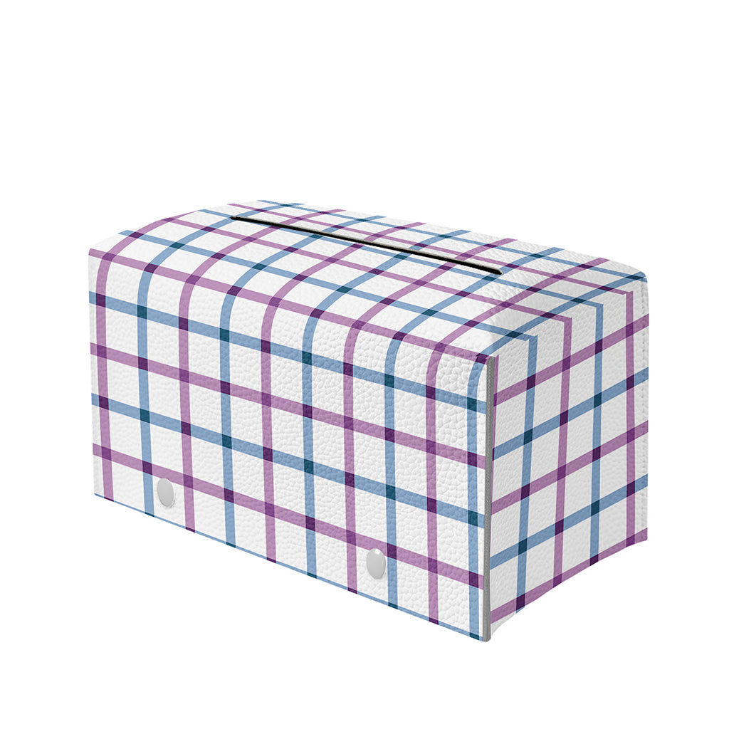Blue And Purple Tattersall Pattern Print Leather Tissue Box Cover